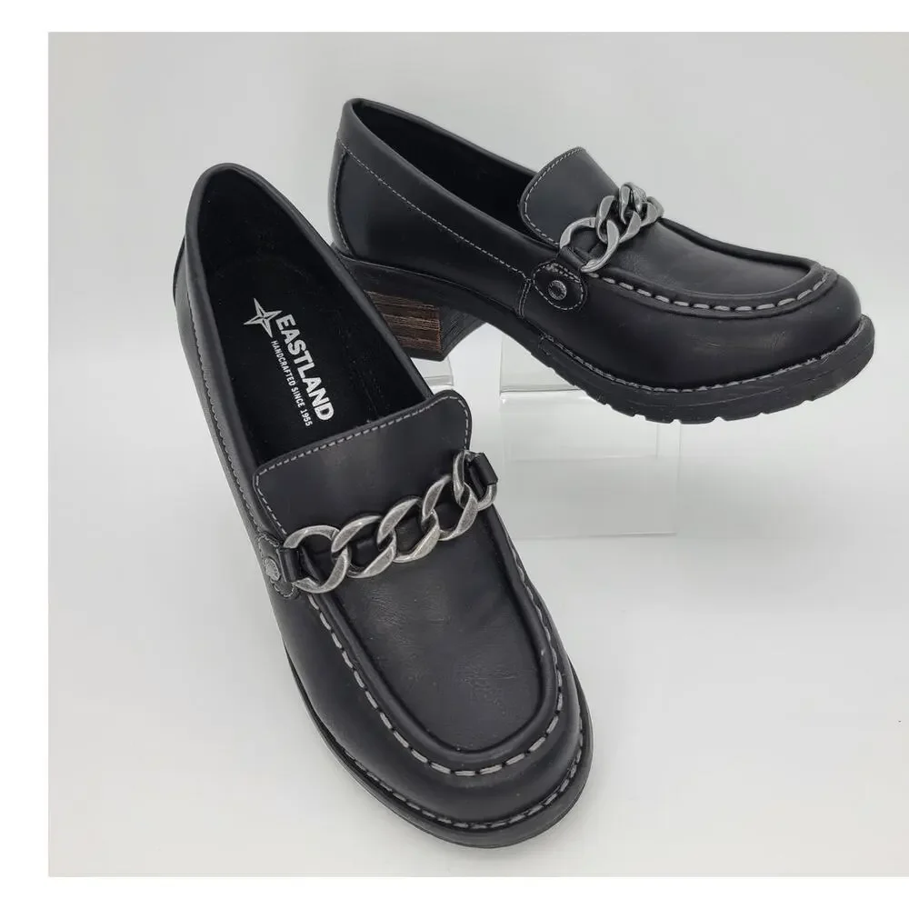 Eastland Sz 6M Wms Shoes Black Nora Slip-On Loafer Metal Chain Memory Foam